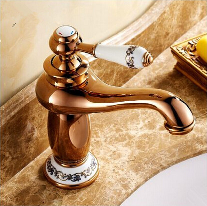 New European Style Mixer Bathroom Sink Tap Rose Gold T1120SA - Click Image to Close