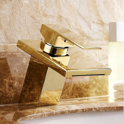 Hot Sale Brass Gold Bathroom Sink Tap Waterfall Mixer Tap T1122H - Click Image to Close