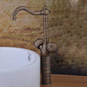 Bronze Double Handle Centerset Antique Bathroom Sink Tap (T1809B) - Click Image to Close