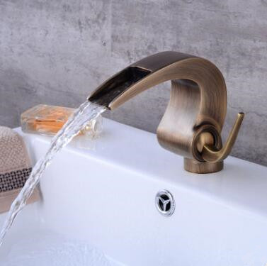 Antique Brass Waterfall Basin Tap Mixer Bathroom Sink Tap T1950A