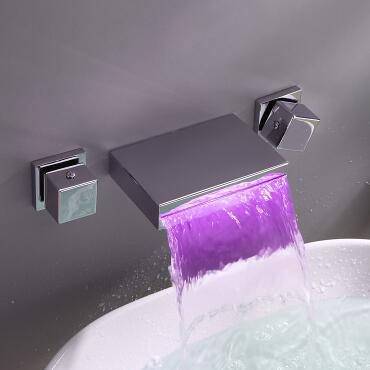 Brass Chrome LED Color Changing concealed Installation Bathroom Sink Tap T3180