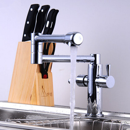 Chrome Two Handles Pull Out Centerset Mixer Kitchen Tap T3686SF - Click Image to Close
