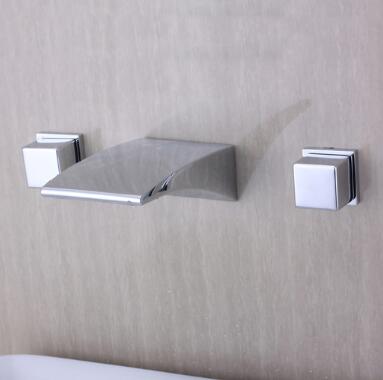 Modern Design Chrome Finish Widespread Waterfall Bathroom Sink Tap T6038 - Click Image to Close