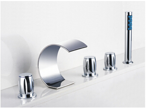 Contemporary Curved Shape Design Waterfall Tub Faucet with Hand Shower T7708 - Click Image to Close