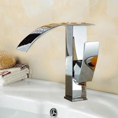 Contemporary Waterfall Bathroom Sink Tap Chrome Finish T8007 - Click Image to Close