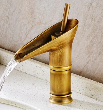 Antique Brass Waterfall Bathroom Mixer Sink Tap TA01550 - Click Image to Close