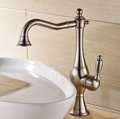 Antique Classic Nickel Brushed Single Handle Bathroom Sink Tap TA015N - Click Image to Close