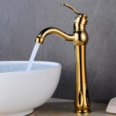 Antique Golden Printed Mixer Water Rotatable High Version Bathroom Sink Tap TA0260GH - Click Image to Close