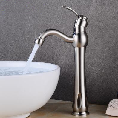 Nickel Brushed Brass Mixer Water Rotatable High Version Bathroom Sink Tap TA0260NH - Click Image to Close