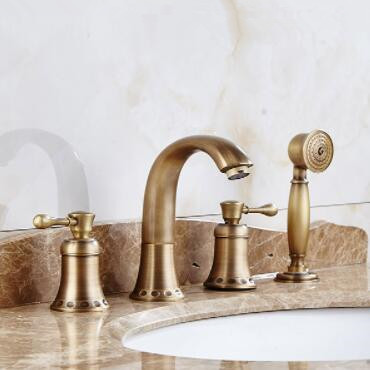 Antique Brass Classical Four-pieces with Hand Shower Bathroom Sink Taps Bathtub Taps TA0393