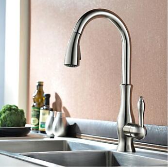 Contemporary Brass Brushed Nickel Kitchen Pull Out Mixer Sink Tap TA428N - Click Image to Close