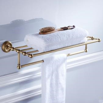 Antique Brass 24 Inch Bathroom Shelf With Towel Bar TAB2004 - Click Image to Close