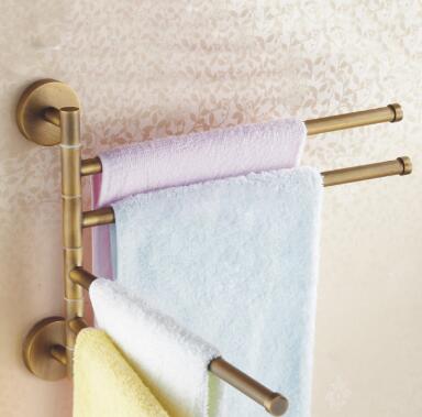 Wall Mount Antique Brass Finish Trible Movable Towel Bar TAB6113 - Click Image to Close