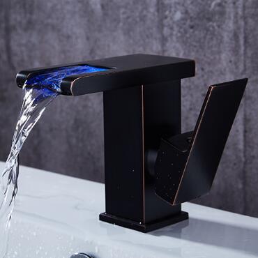 Antique Black Bronze Brass LED Waterfall Bathroom Sink Tap TB0208 - Click Image to Close