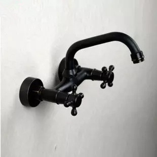 Antique Black Brass Bronze Wall Mounted Mixer Kitchen Tap TB109W - Click Image to Close