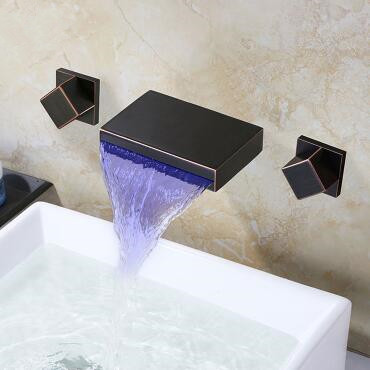 Black Brass LED Color Changing concealed Installation Bathroom Sink Tap TB3180