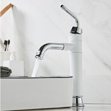 Chrome Brass with White Printed Rotatable Spout Mixer Tall Bathroom Sink Taps TC0142WH