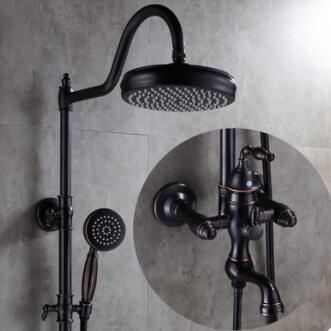 Antique Black Bronze Brass Bathroom Rainfall Shower Tap Set TFB688