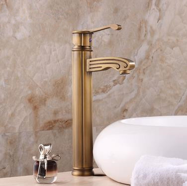 Antique Brass Finish Single Handle Centerset Wood-like Bathroom Sink Tap Tall TP0486H - Click Image to Close