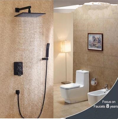 Antique Black Bronze Brass Concealed Installation Rainfall Bathroom Shower Set TS0658C