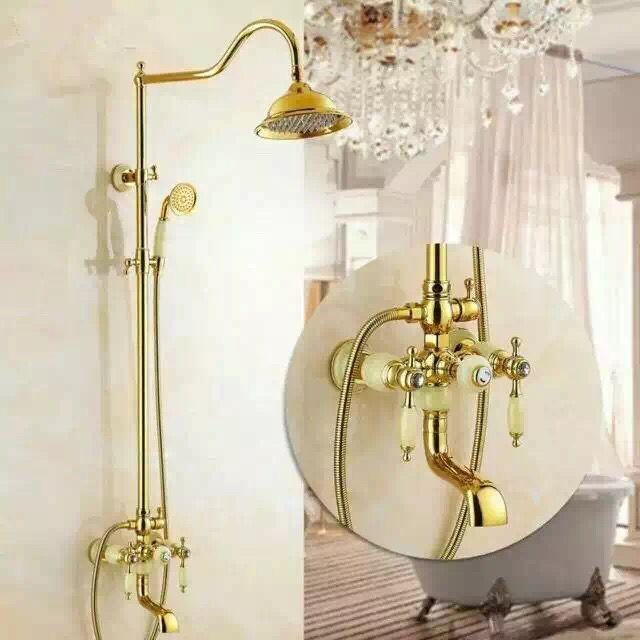 New Design Brass Delicate Bathroom Golden Rainfall Wall Mounted Shower Tap TS1432G - Click Image to Close