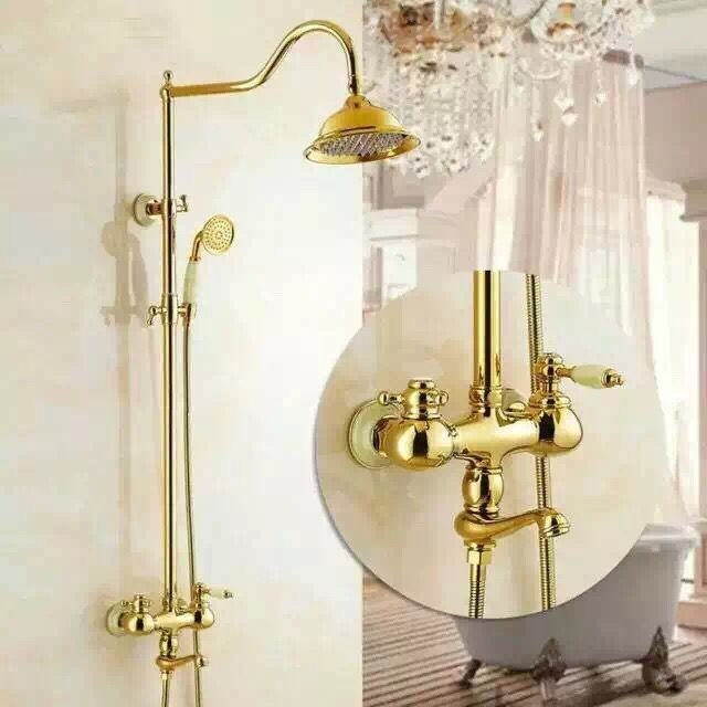 Special Design Brass Bathroom Golden Rainfall Wall Mounted Shower Tap TS1433G - Click Image to Close