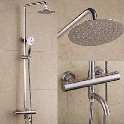 Thermostat Stainless Steel Rainfall Bathroom Shower Set TS336S - Click Image to Close