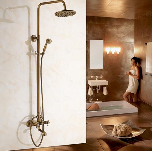 Antique Brass Tub 8 inch Shower Head + Hand Shower Shower Tap - TSA003 - Click Image to Close