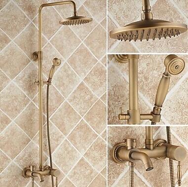 Antique Brass 8 inch Shower Head + Hand Shower Tub Shower Tap - TSA005 - Click Image to Close