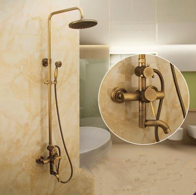 Antique Wall Mount 8 inch Shower Head + Hand Shower Tub Shower Tap - TSA007 - Click Image to Close