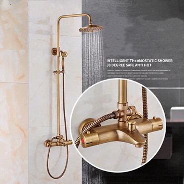 Thermostatic Antique Brass Bathroom Rainfall Shower Sets TSA346 - Click Image to Close