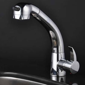 Chrome Single Handle Centerset Pull out kitchen tap T1724 - Click Image to Close