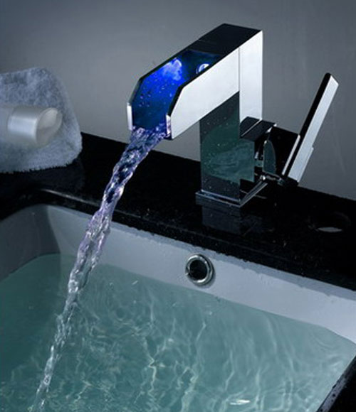 Contemporary Color Changing LED Waterfall Bathroom Sink Tap - T8005F - Click Image to Close