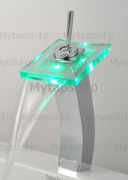 Contemporary Color Changing LED Tall Waterfall Bathroom Sink Tap - T0815-1HF - Click Image to Close