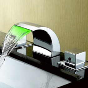 Contemporary Color Changing LED Waterfall Widespread Bathroom Sink tap T6012