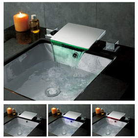 Contemporary Color Changing LED Waterfall Widespread Bathroom Sink Tap T8012F - Click Image to Close
