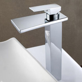 Contemporary Solid Brass Waterfall Bathroom Sink Tap (Tall) T6005H - Click Image to Close