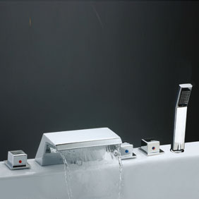 Contemporary Tub Tap with Stainless Steel Spout + Hand Shower T7018 - Click Image to Close
