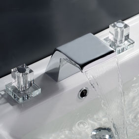 Contemporary Waterfall Bathroom Sink Tap (Chrome Finish, Widespread) T7002 - Click Image to Close