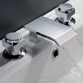 Contemporary Waterfall Bathroom Sink Tap (Chrome Finish, Widespread) T7003