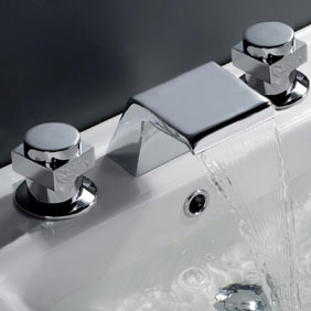 Contemporary Waterfall Bathroom Tap (Chrome Finish, Widespread) T7005