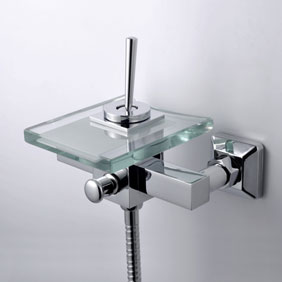 Contemporary Waterfall Tub Tap with Glass Spout Wall Mount T0805-1W - Click Image to Close