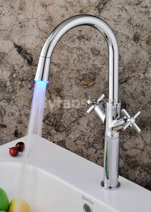 LED Centerset Contemporary Chrome Kitchen Tap Tall T1894F