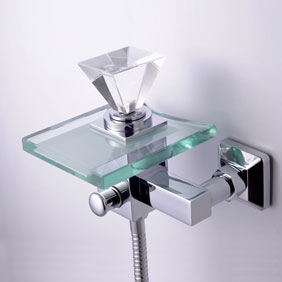 Contemporary Single Handle Wall-mount Waterfall Glass Bathtub Tap - T0819W - Click Image to Close