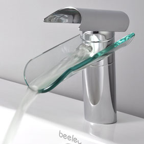 Single Handle Waterfall Glass Bathroom Sink Tap (T0814) - Click Image to Close