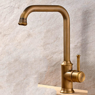 Antique Brass Finish Single Handle Swivel Kitchen Tap T02001 - Click Image to Close