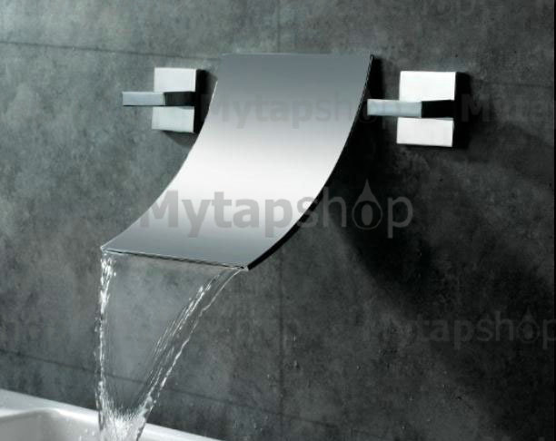 Waterfall Widespread Contemporary Bathroom Sink Tap (Chrome Finish) T6014A - Click Image to Close