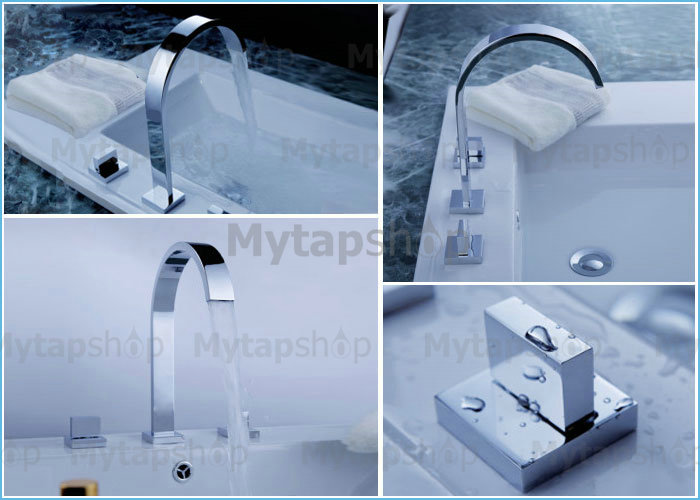 Widespread Contemporary Chrome Bathroom Sink Tap with Pop up Waste T0467 - Click Image to Close
