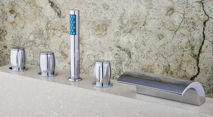 Chrome Two Handles Waterfall Widespread Tub Tap T001-19 - Click Image to Close