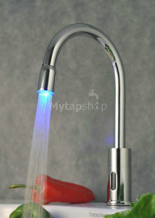 Contemporary Sensor Tap Automatic Touchless Chrome LED Kitchen Tap T0108F